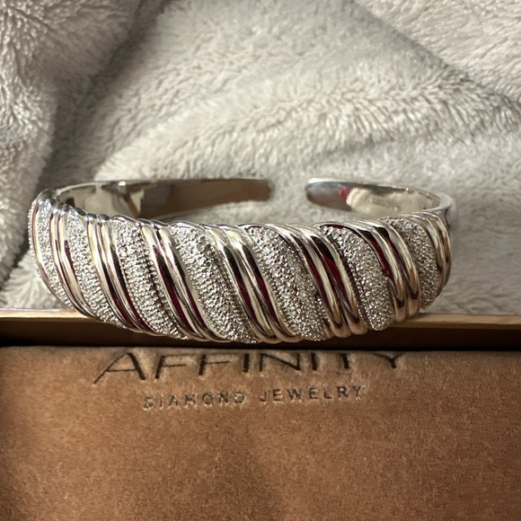 QVC Affinity Diamonds Sterling Silver .50ctw Ribbed Cuff Bangle - Picture 2 of 10